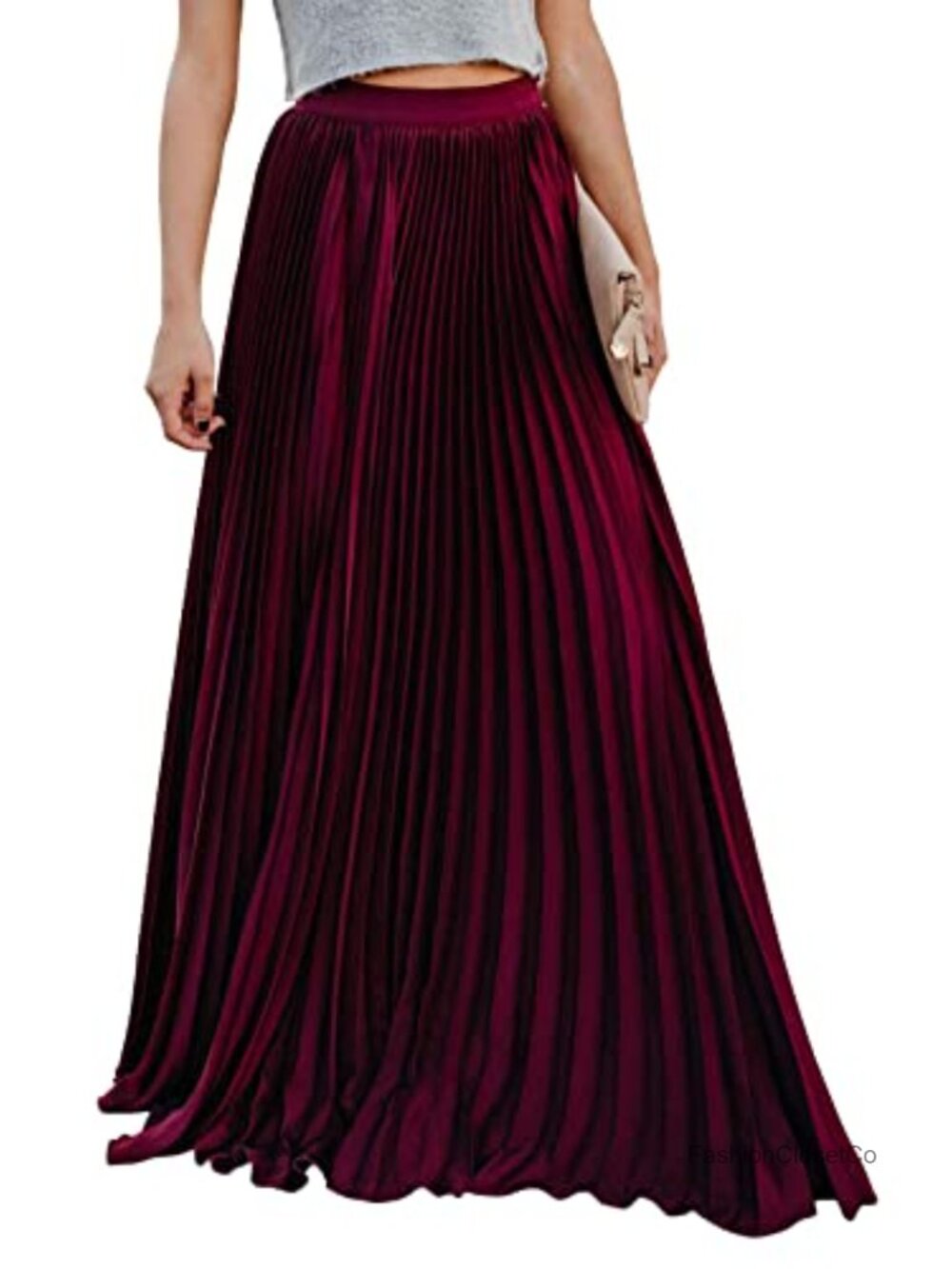High Waist Flowy Pleated Chiffon Maxi Skirt with Pockets